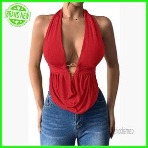 Sexy Halter Backless Tank Top Deep V Neck Sleeveless Party Clubwear